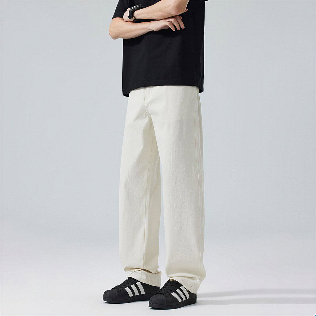 Men's Spring Off-White Embroidered Straight Denim Jeans