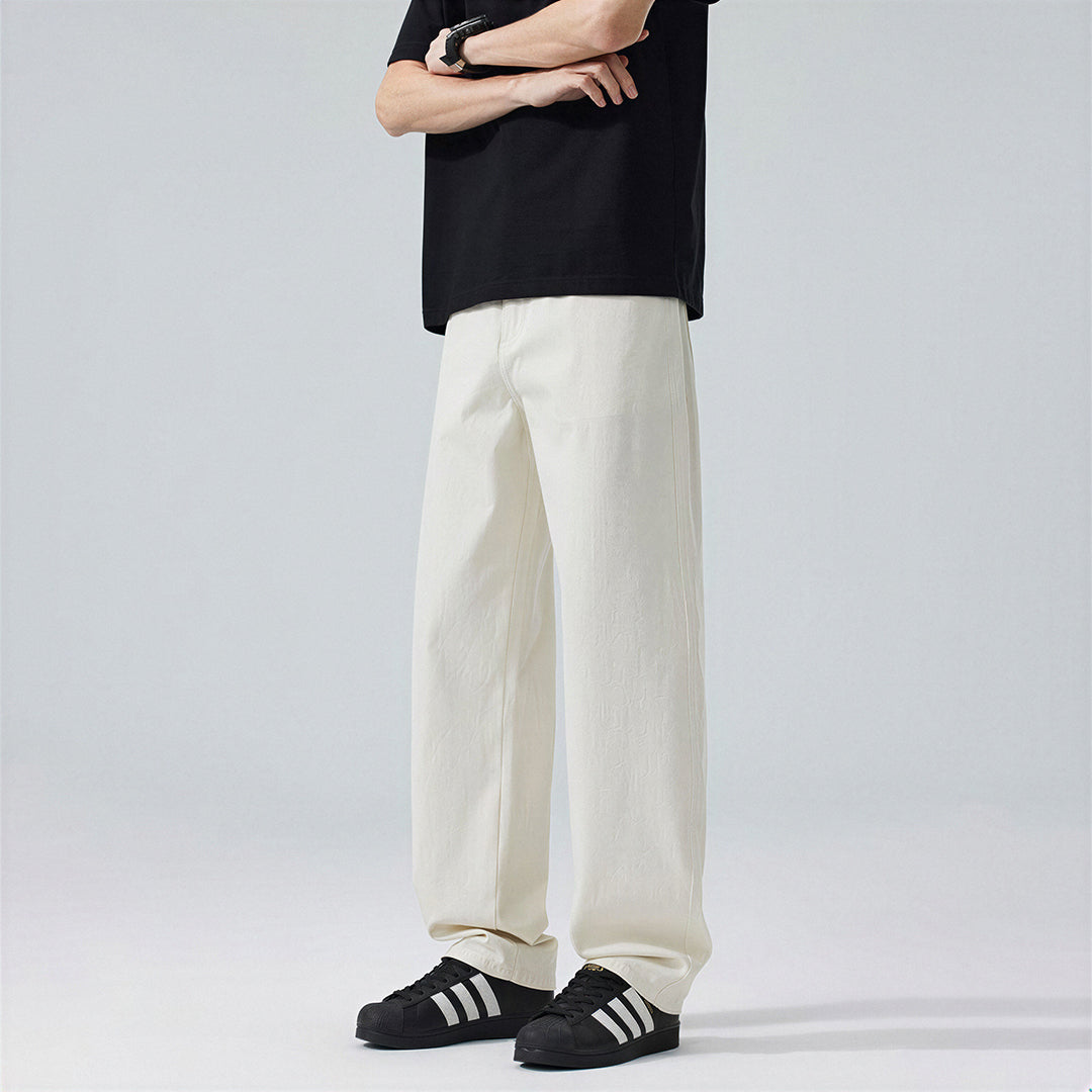 Men's Spring Off-White Embroidered Straight Denim Jeans