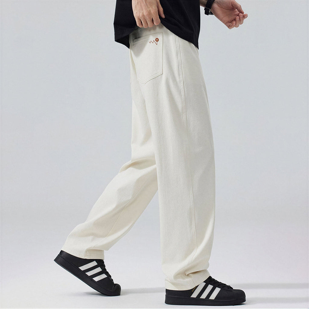 Men's Spring Off-White Embroidered Straight Denim Jeans