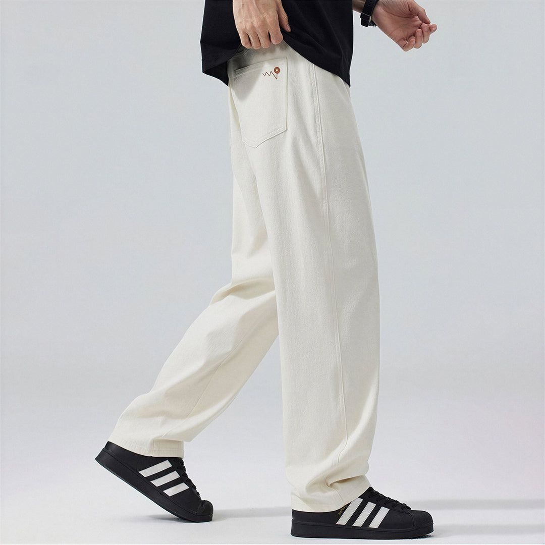 Men's Spring Off-White Embroidered Straight Denim Jeans