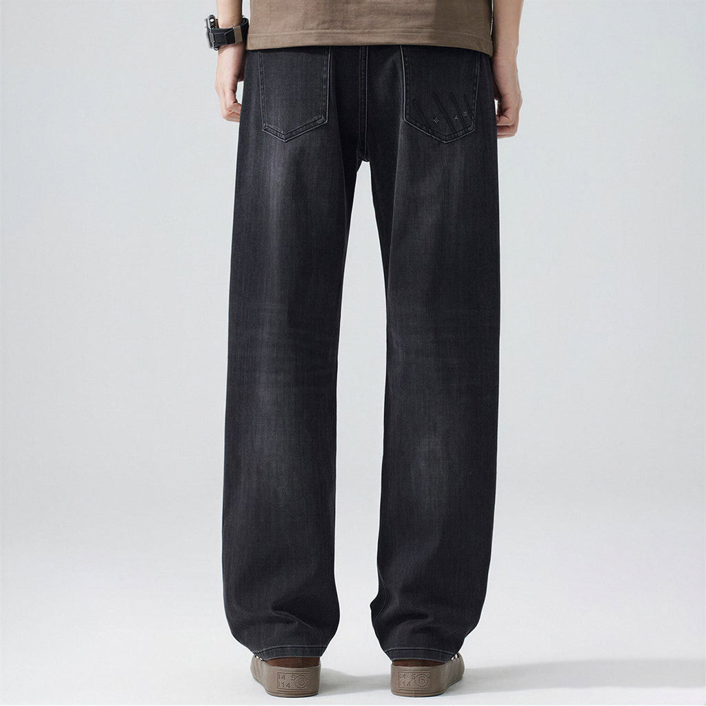 Men's Spring Black-Grey Washed Straight Denim Jeans
