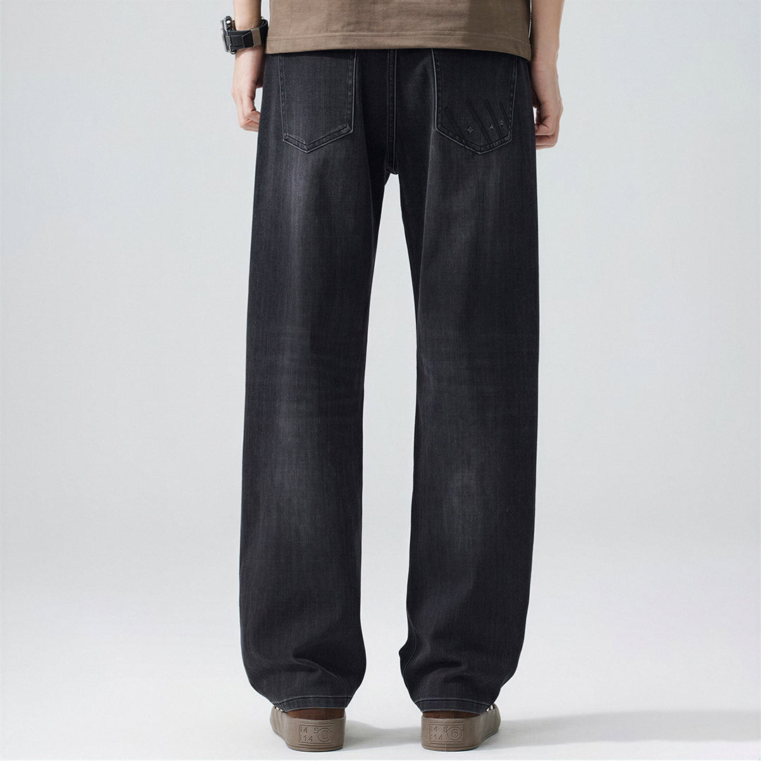Men's Spring Black-Grey Washed Straight Denim Jeans