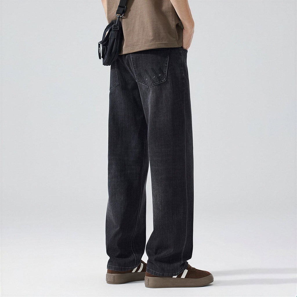 Men's Spring Black-Grey Washed Straight Denim Jeans