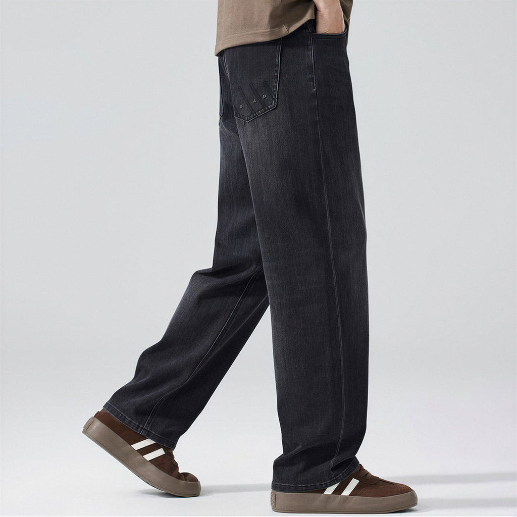 Men's Spring Black-Grey Washed Straight Denim Jeans