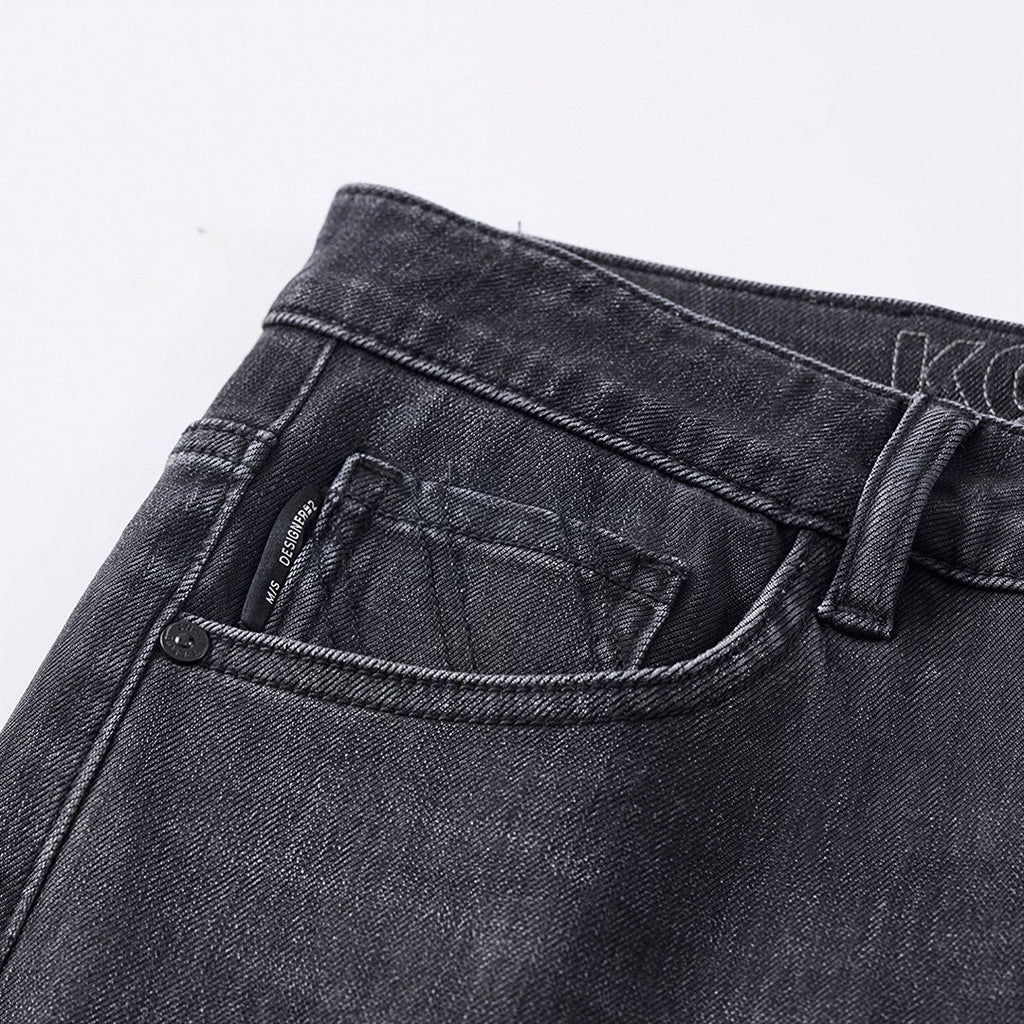 Men's Spring Black-Grey Washed Straight Denim Jeans