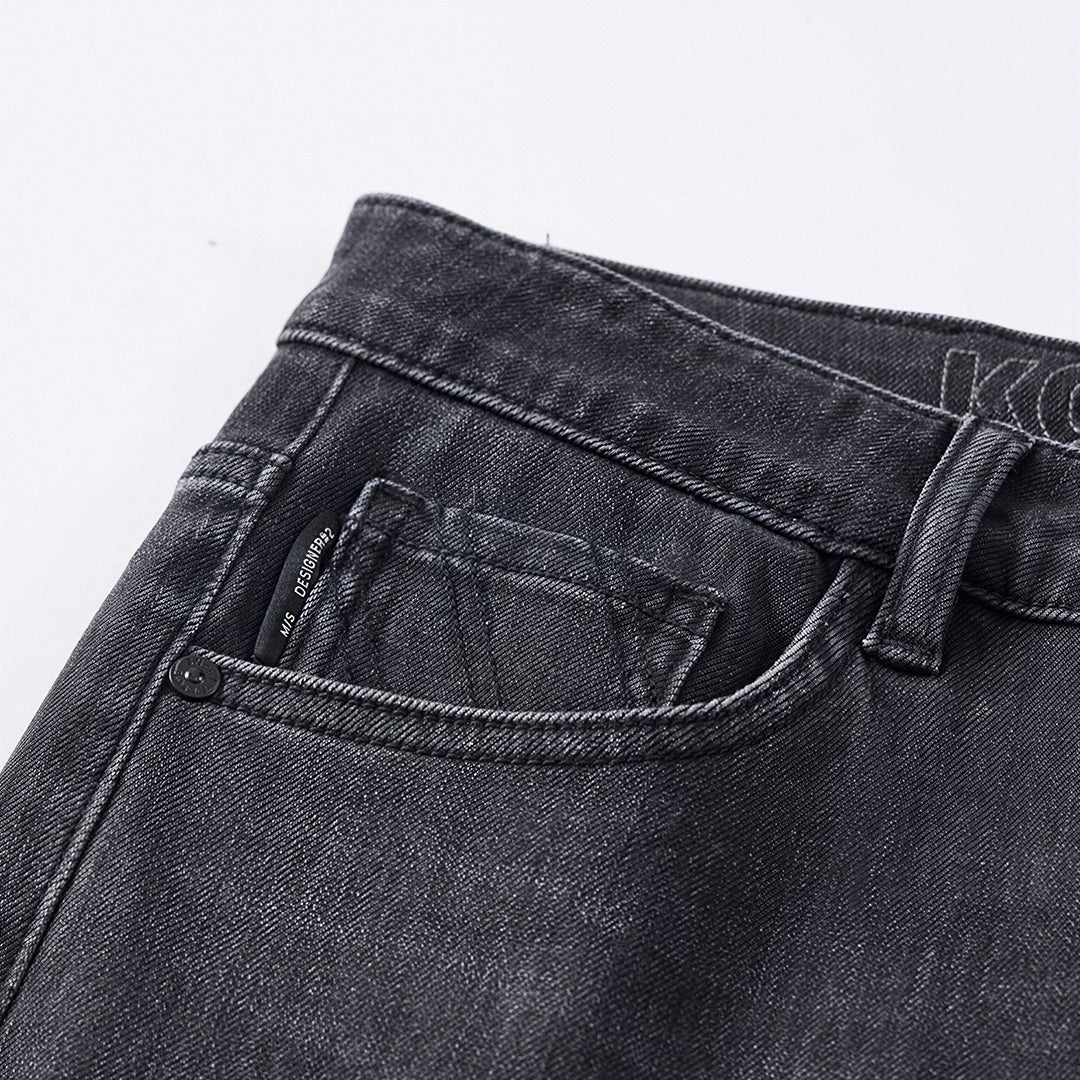 Men's Spring Black-Grey Washed Straight Denim Jeans