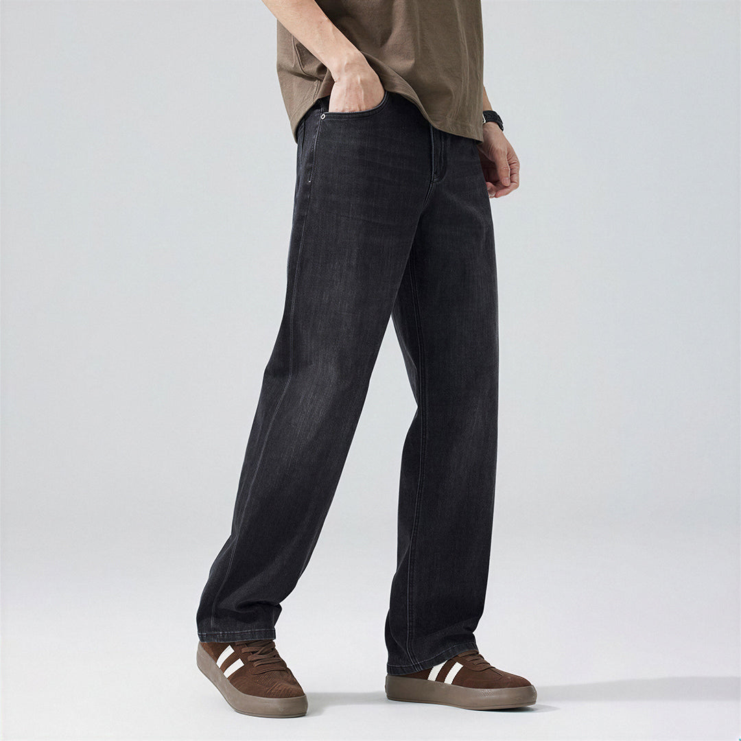 Men's Spring Black-Grey Washed Straight Denim Jeans