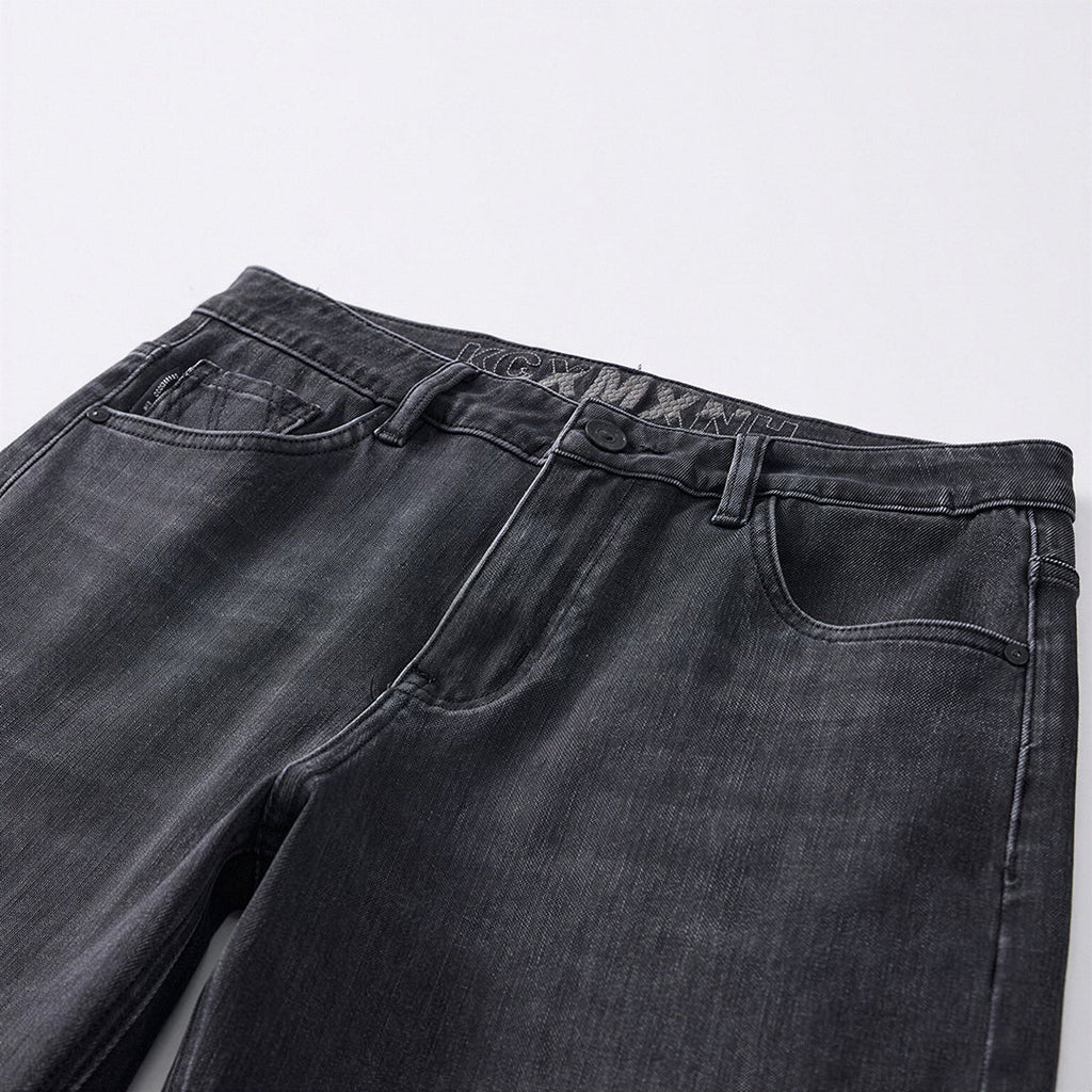 Men's Spring Black-Grey Washed Straight Denim Jeans