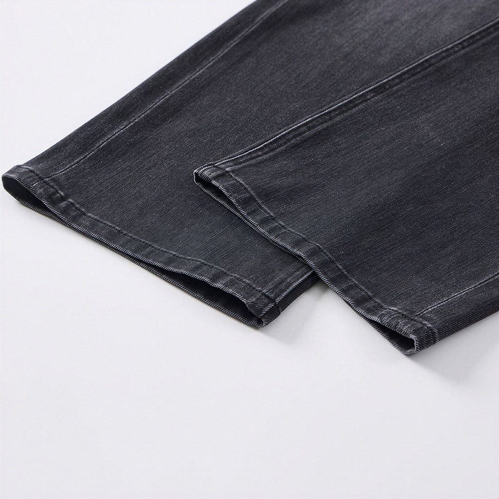 Men's Spring Black-Grey Washed Straight Denim Jeans