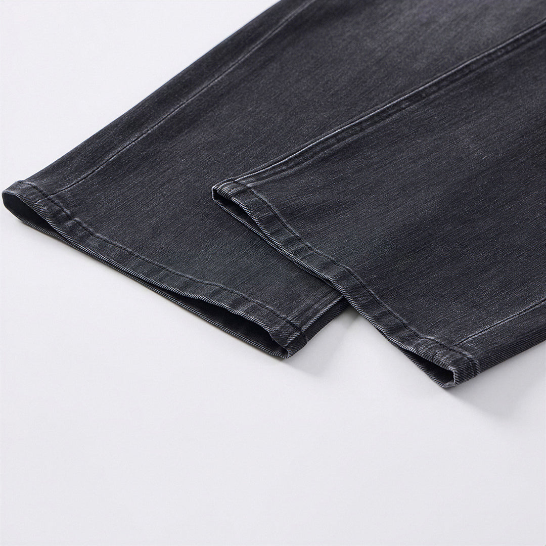 Men's Spring Black-Grey Washed Straight Denim Jeans