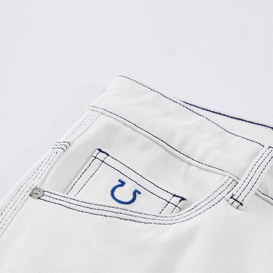 Men's Spring White Contrast Stitch Straight Denim Jeans