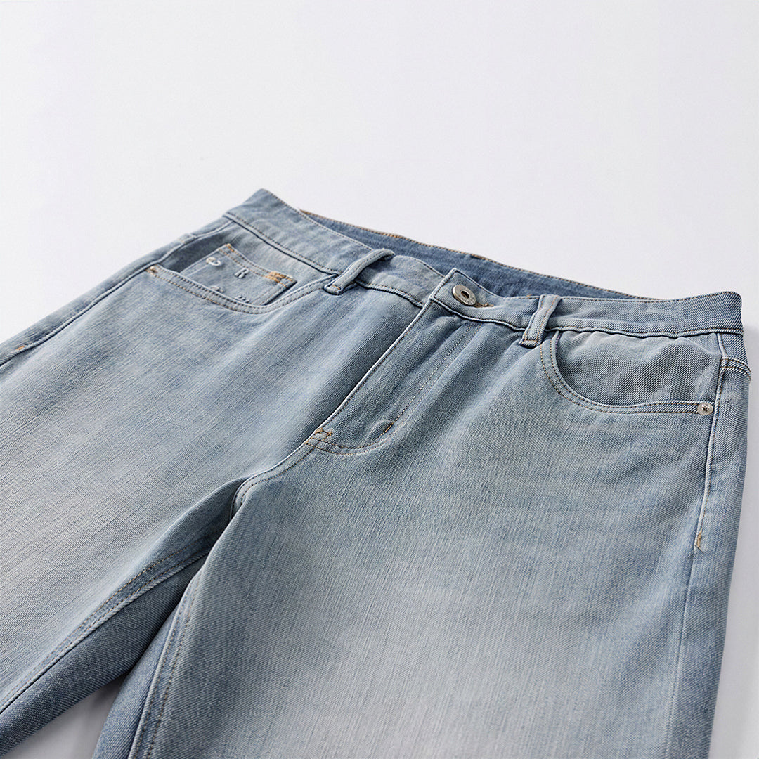 Men's Spring Light Blue Embroidered Straight Denim Jeans