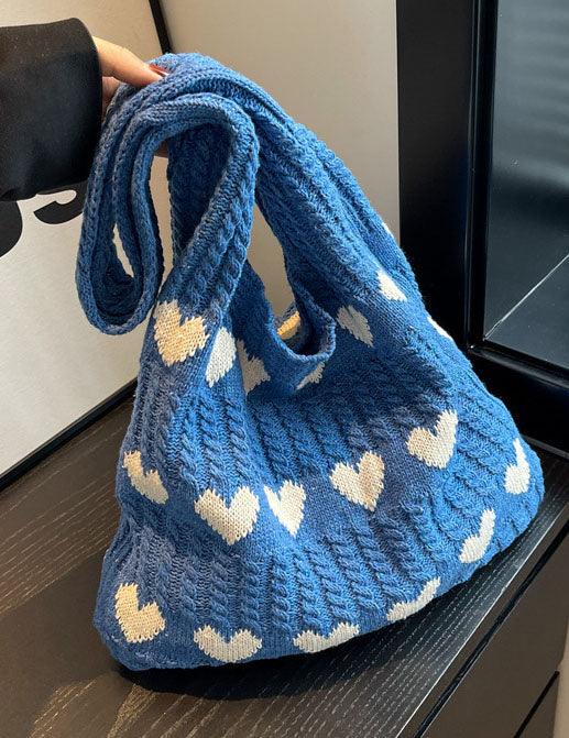 Ladies Knit Heart Shpaed One Shoulder Tote Bag SKAB4109