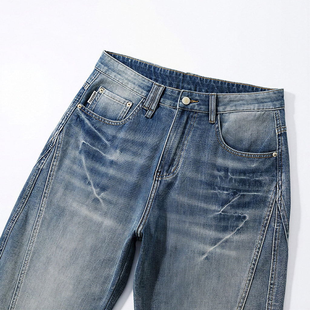 Men's Spring Blue Washed Straight Leg Denim Jeans