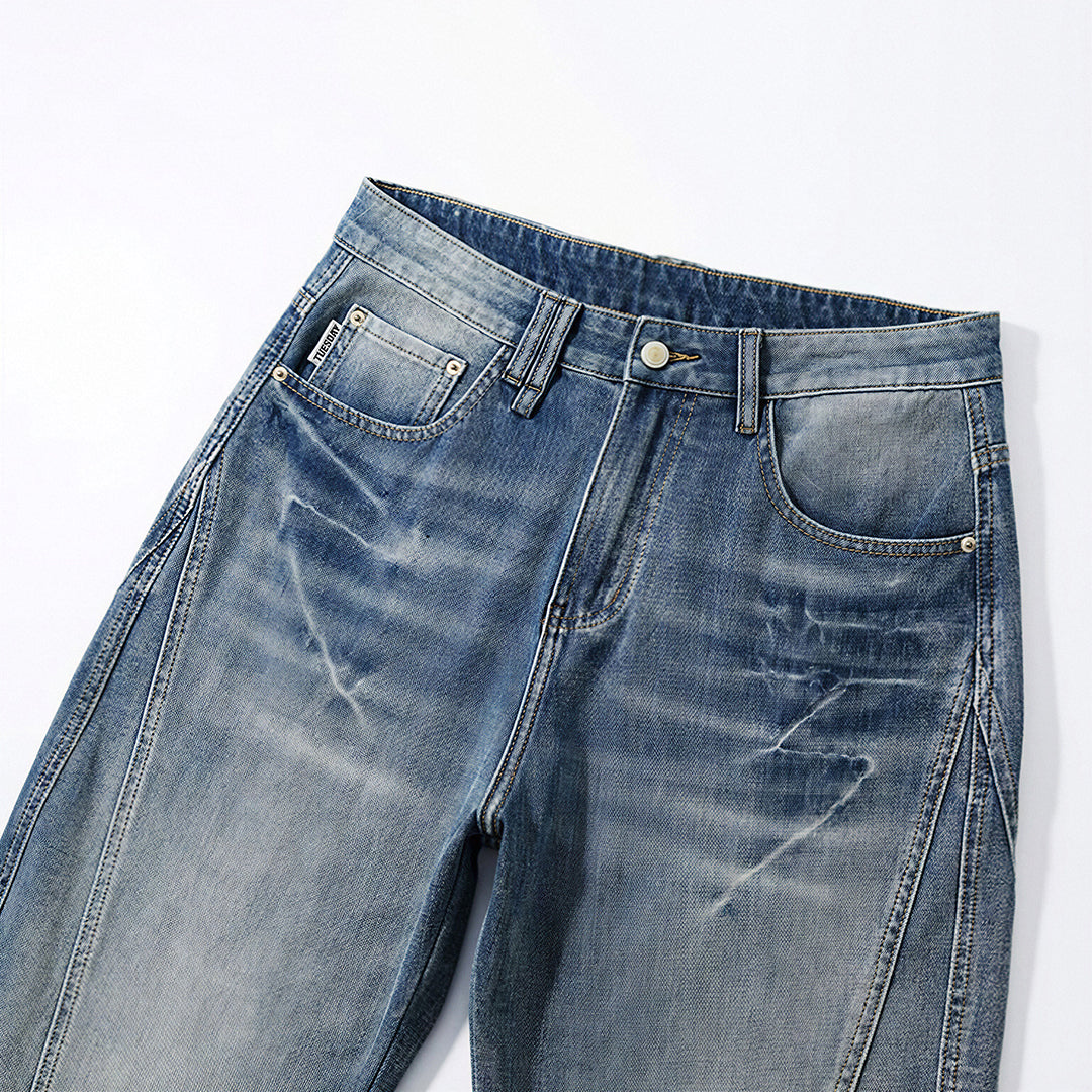 Men's Spring Blue Washed Straight Leg Denim Jeans
