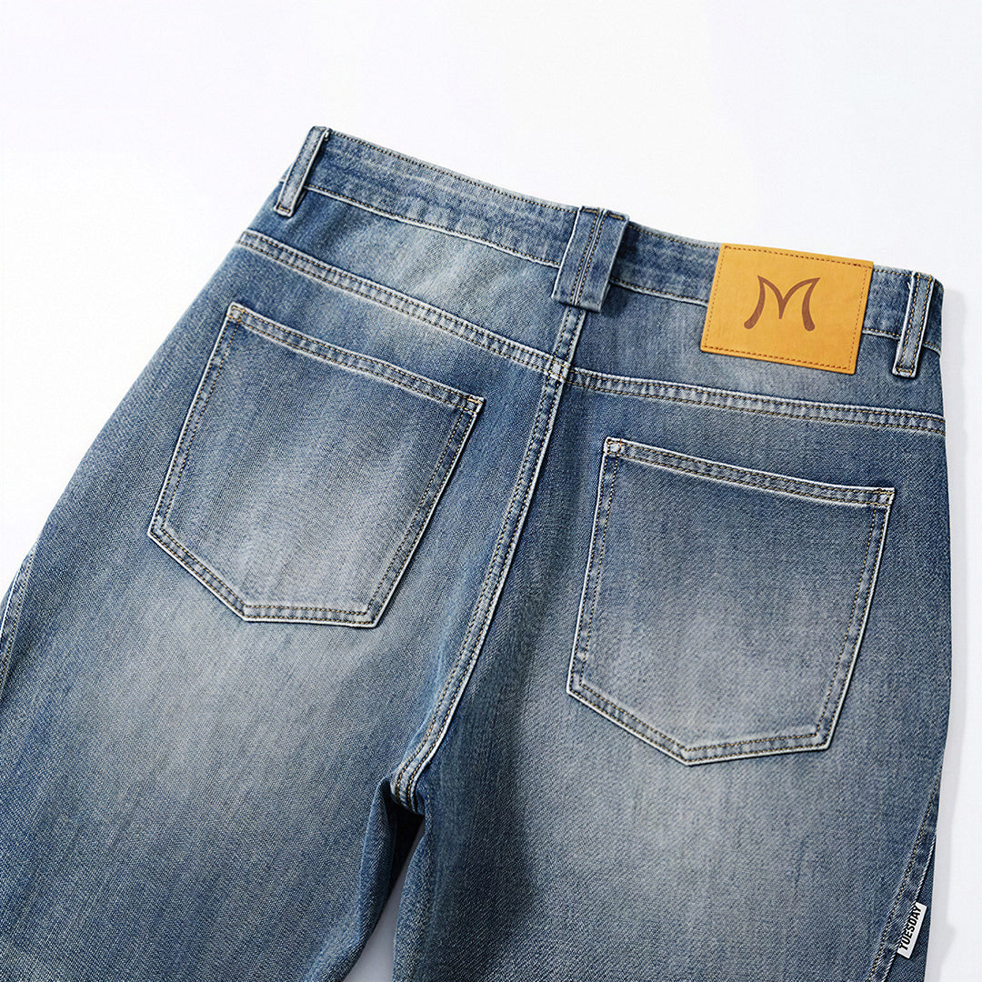 Men's Spring Blue Washed Straight Leg Denim Jeans