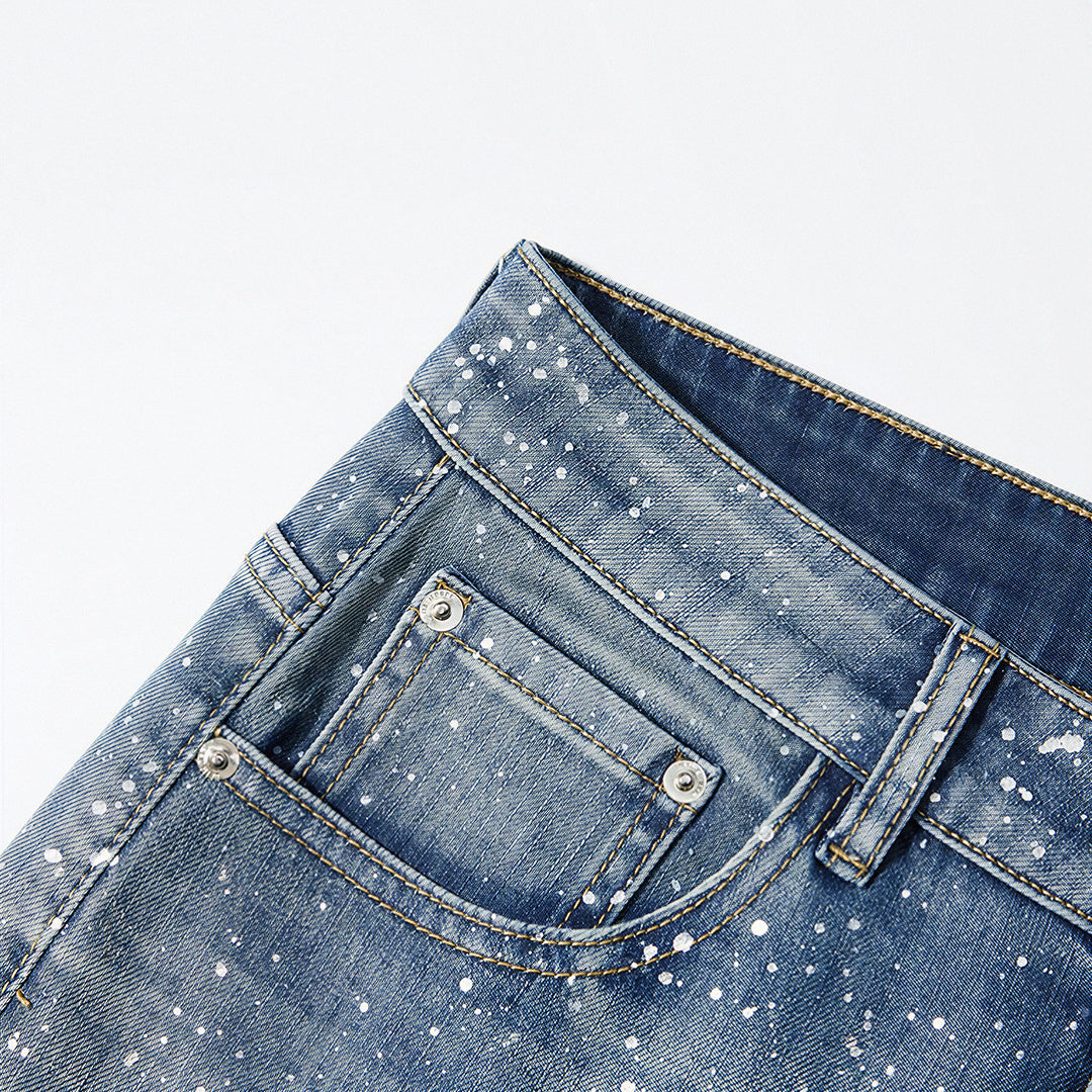 Men's Spring Blue Splatter Print Straight Leg Denim Jeans