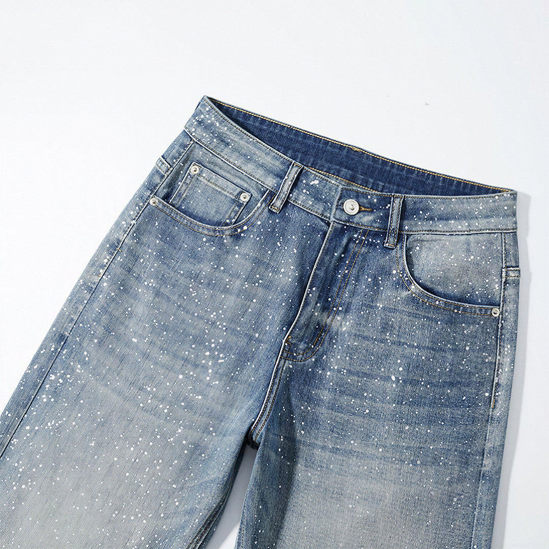 Men's Spring Blue Splatter Print Straight Leg Denim Jeans