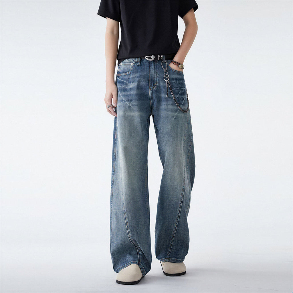 Men's Spring Blue Washed Straight Leg Denim Jeans