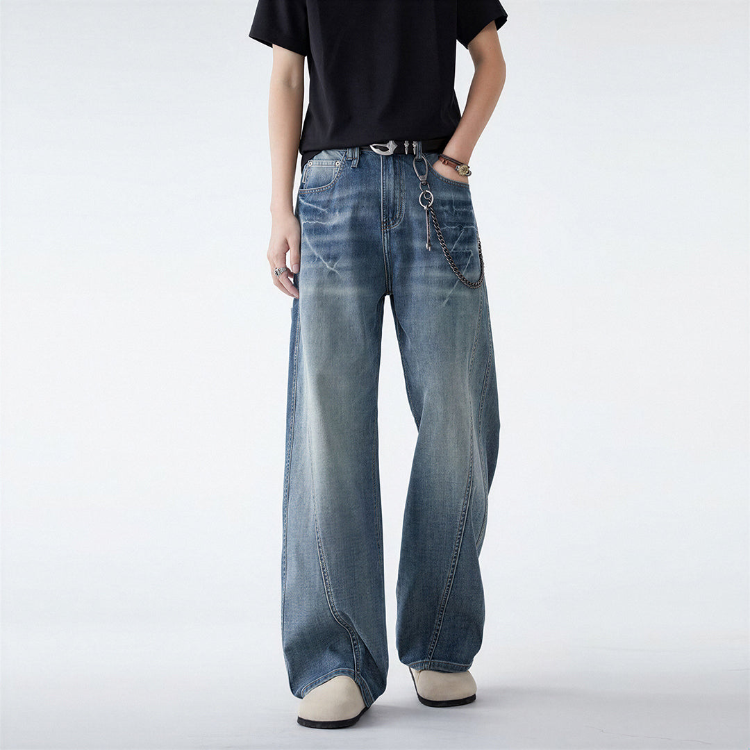 Men's Spring Blue Washed Straight Leg Denim Jeans