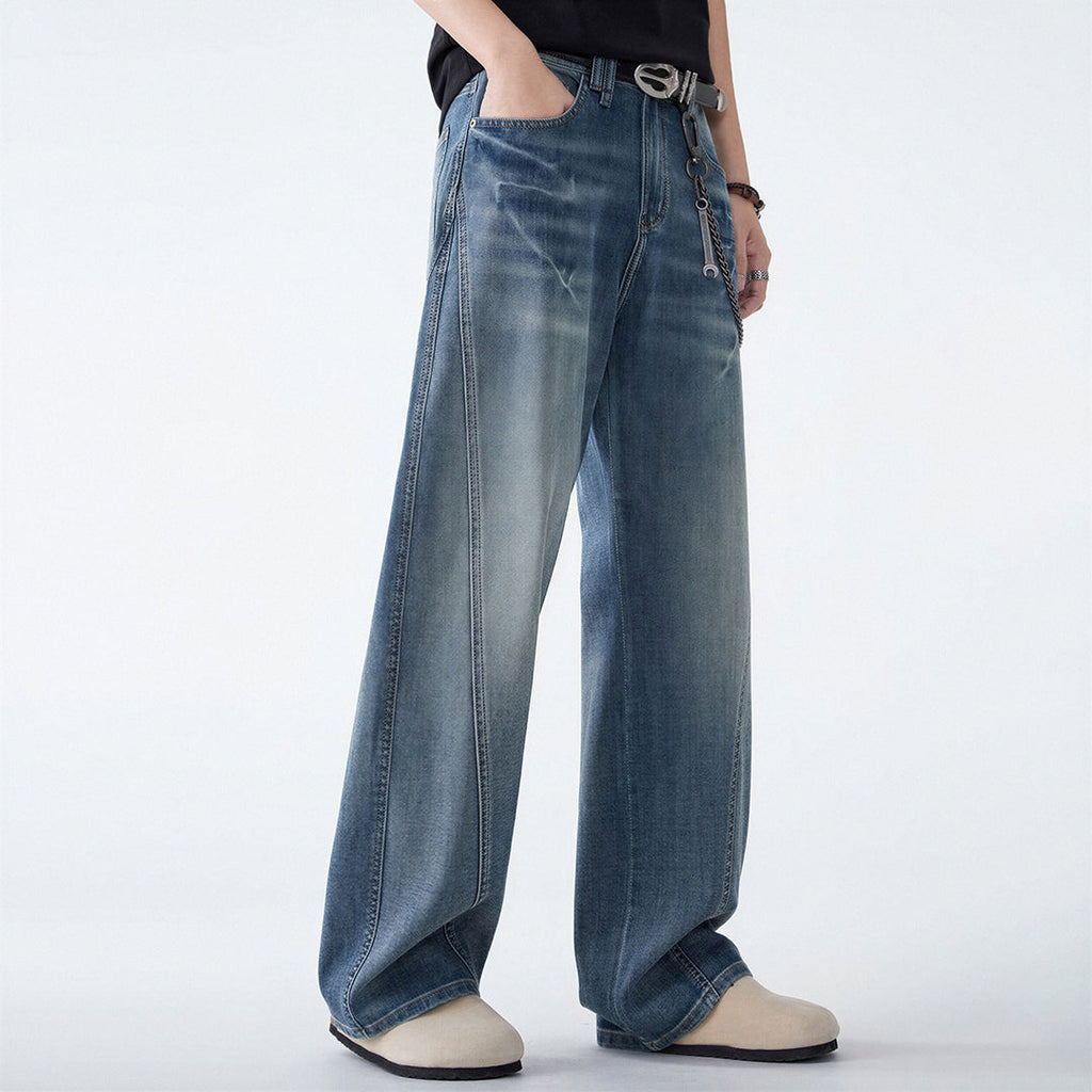 Men's Spring Blue Washed Straight Leg Denim Jeans