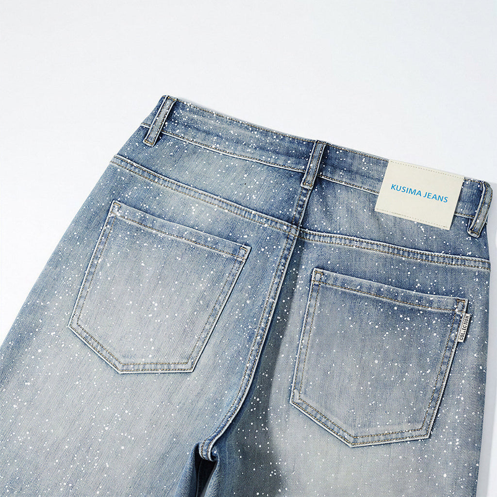 Men's Spring Blue Splatter Print Straight Leg Denim Jeans