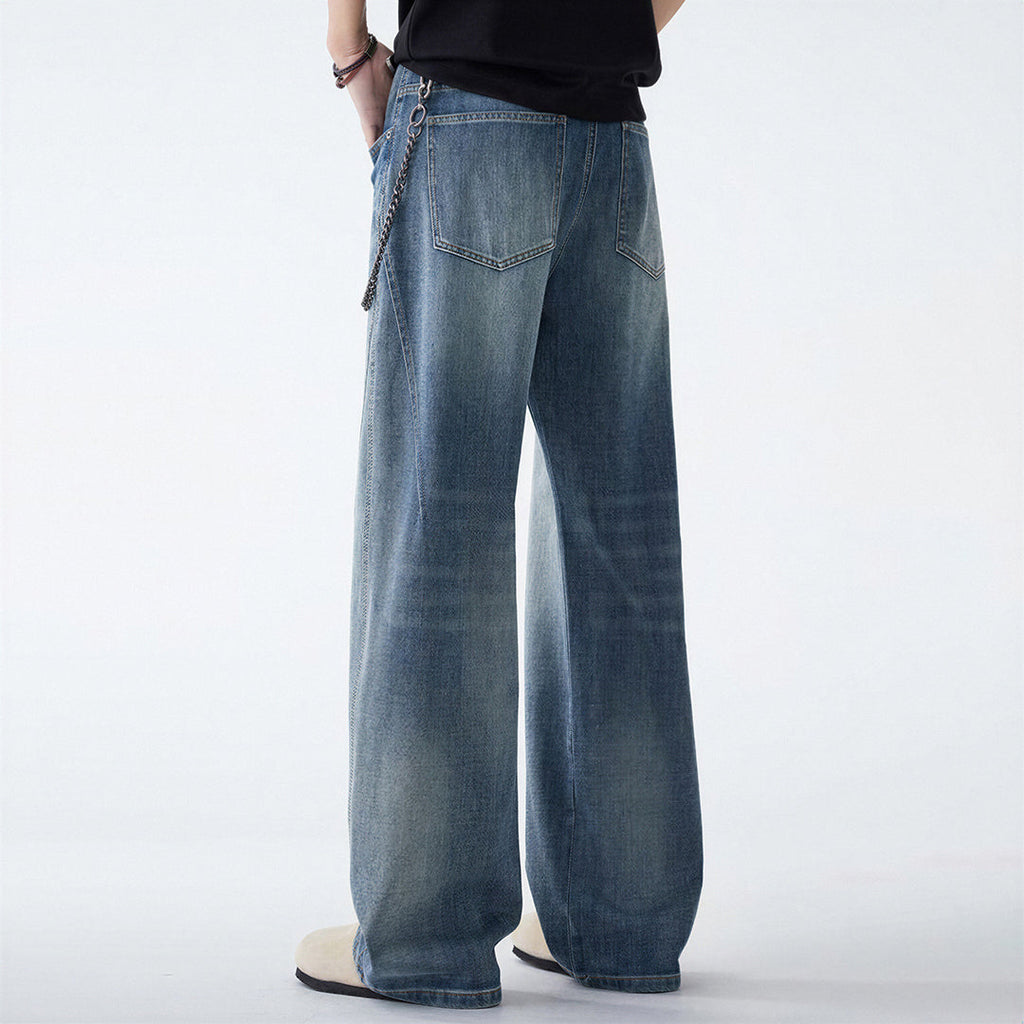 Men's Spring Blue Washed Straight Leg Denim Jeans