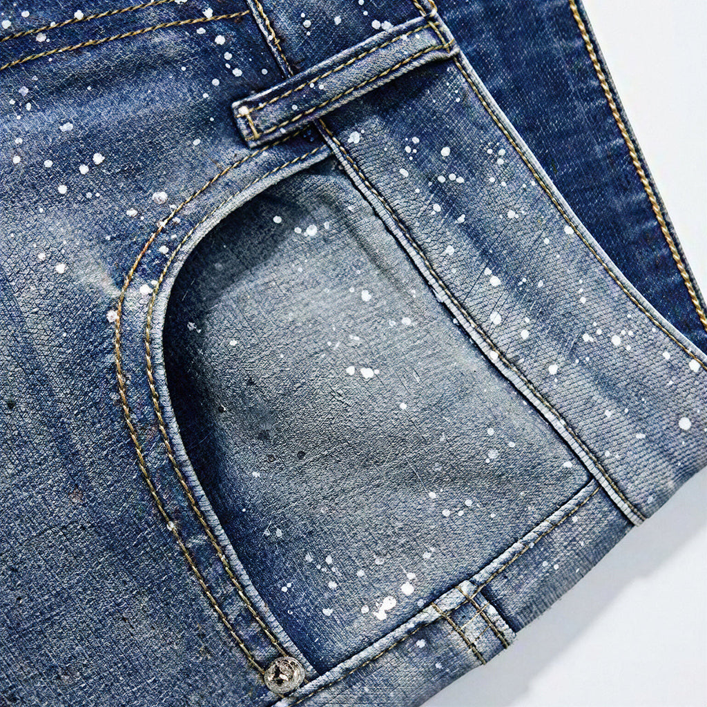 Men's Spring Blue Splatter Print Straight Leg Denim Jeans