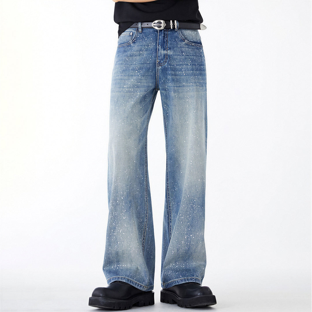 Men's Spring Blue Splatter Print Straight Leg Denim Jeans