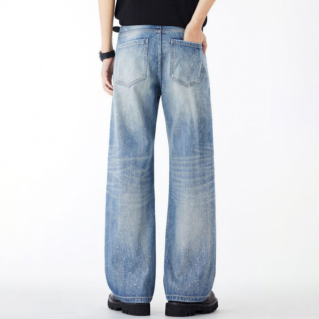 Men's Spring Blue Splatter Print Straight Leg Denim Jeans
