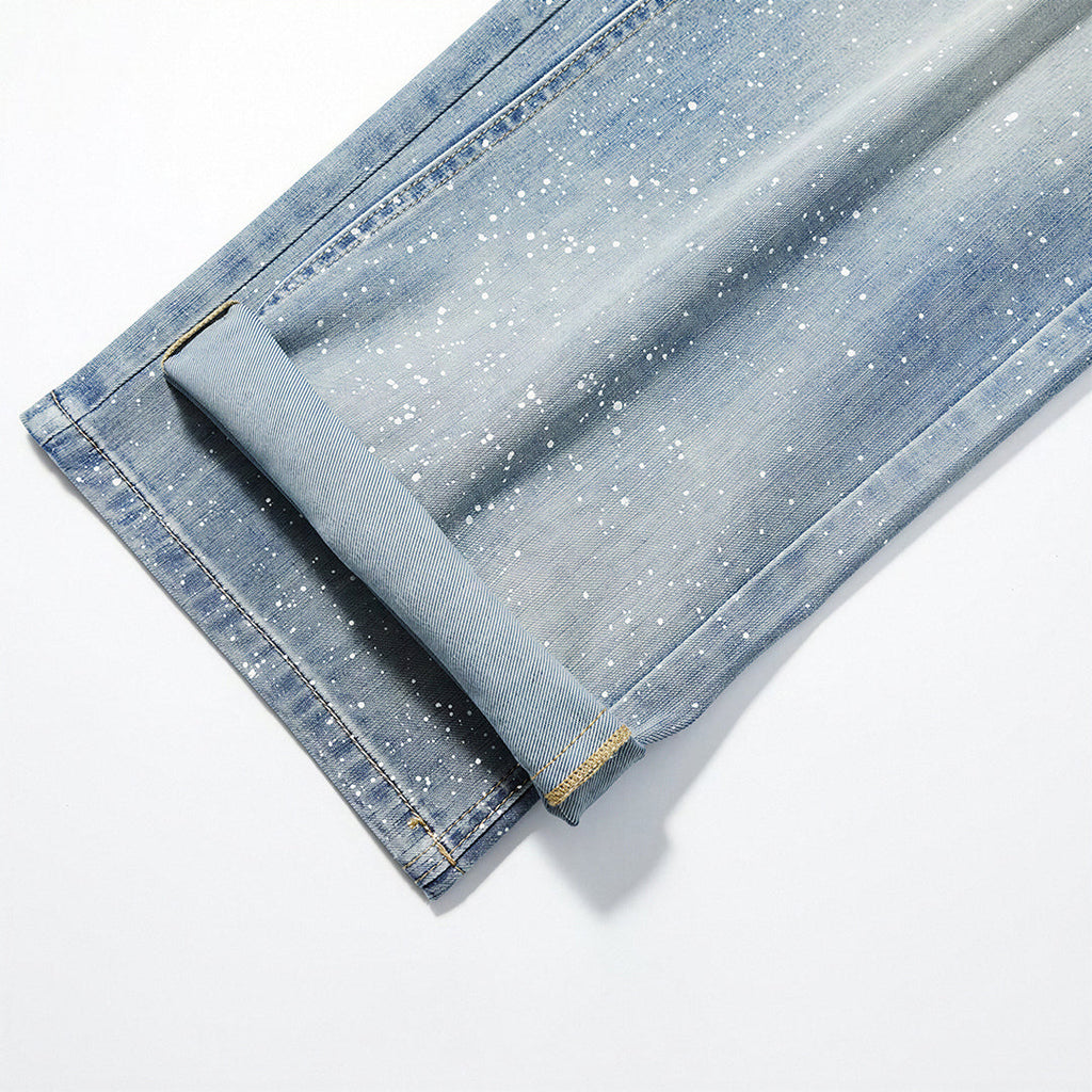 Men's Spring Blue Splatter Print Straight Leg Denim Jeans