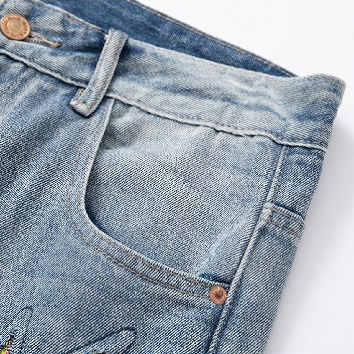 Men's Spring Light Blue Ripped Lightning Patch Jeans