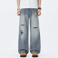Men's Spring Light Blue Ripped Lightning Patch Jeans