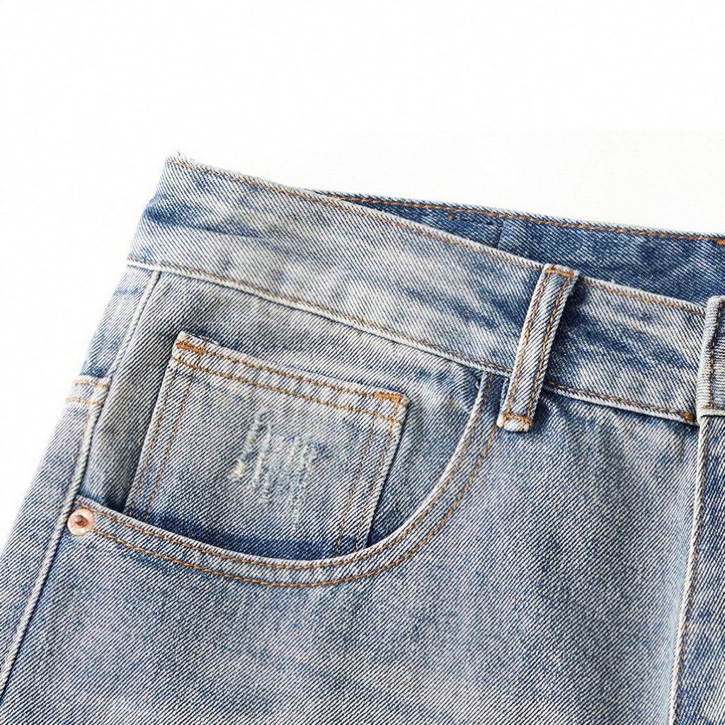 Men's Spring Light Blue Ripped Cross Patch Denim Jeans