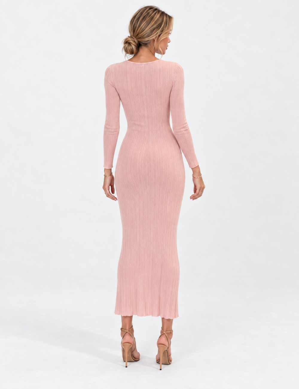 Ladies Boat Neck Ribbed Knit Bodycon Maxi Dress