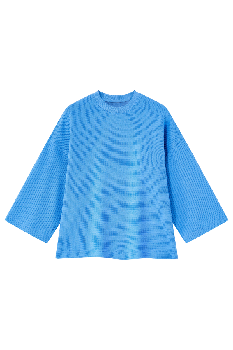 Men Spring Waffle Knit Drop Shoulder 3/4 Sleeve Top