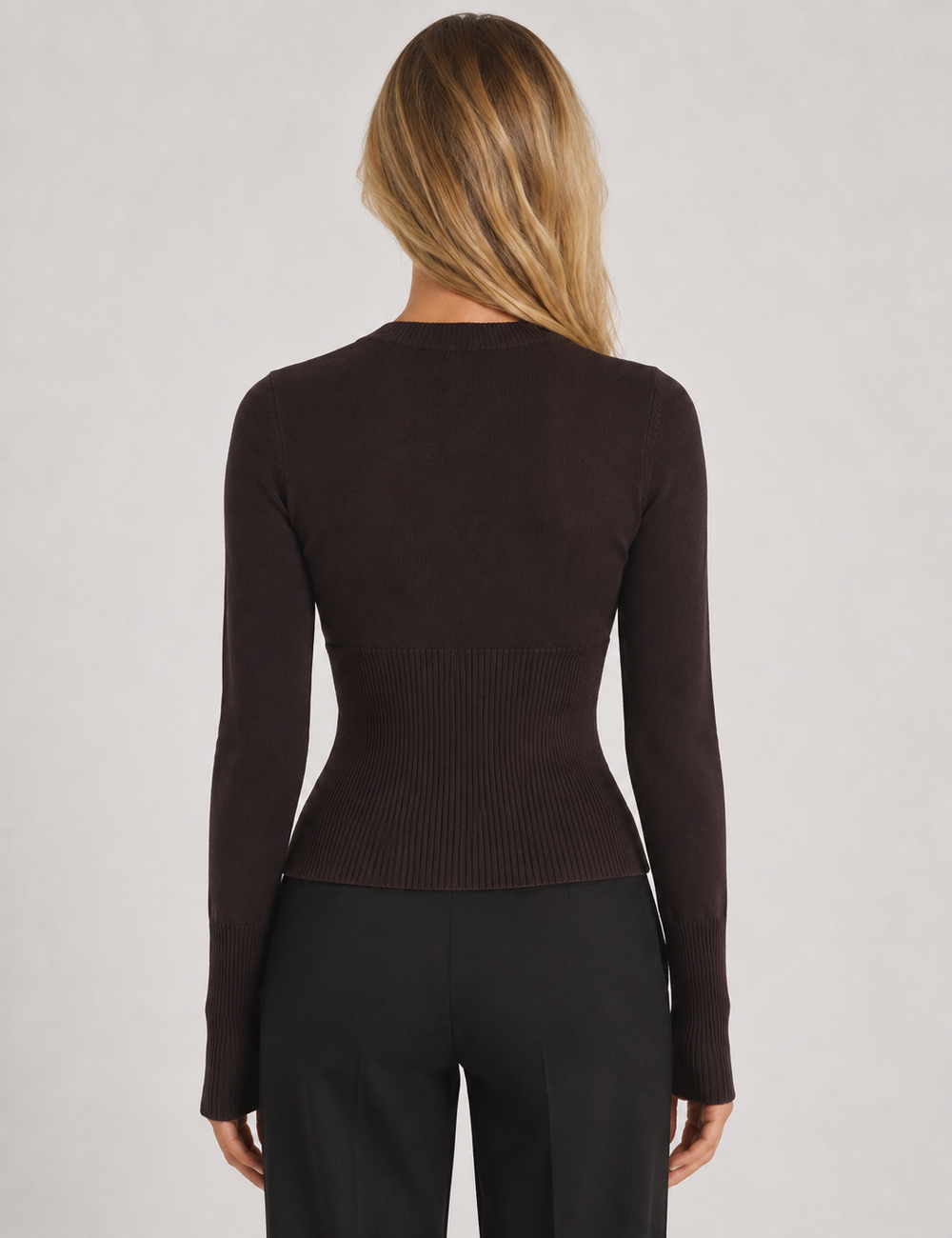 Ladies Button Front Ribbed Knit Cardigan