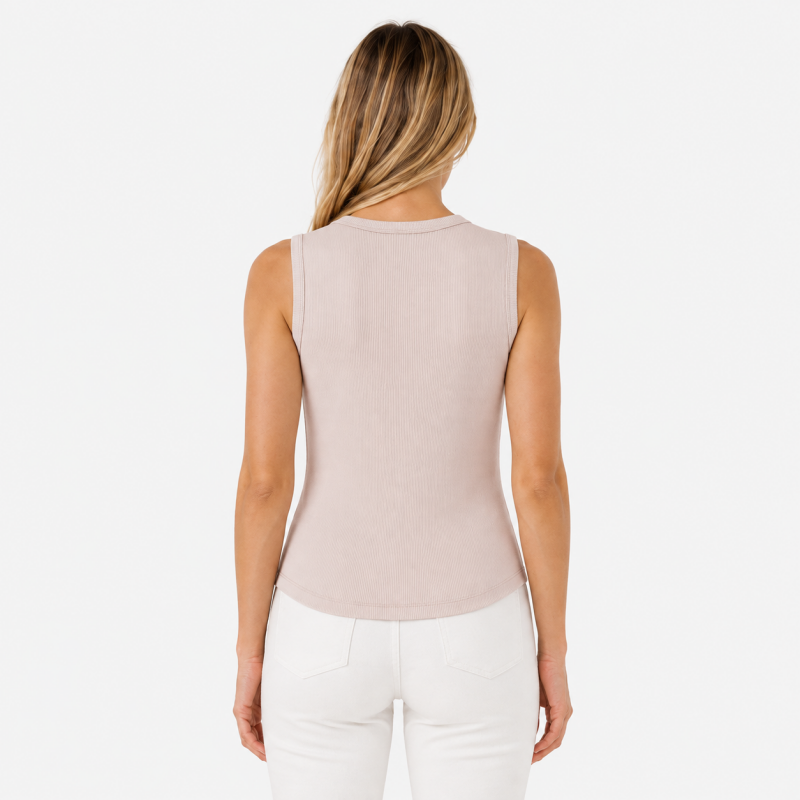 Ladies Crew Neck Button Sleeveless Top