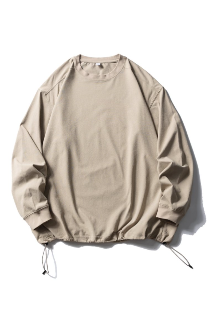 Men's Spring Drawstring-Hem Relaxed Long-Sleeve T-Shirt