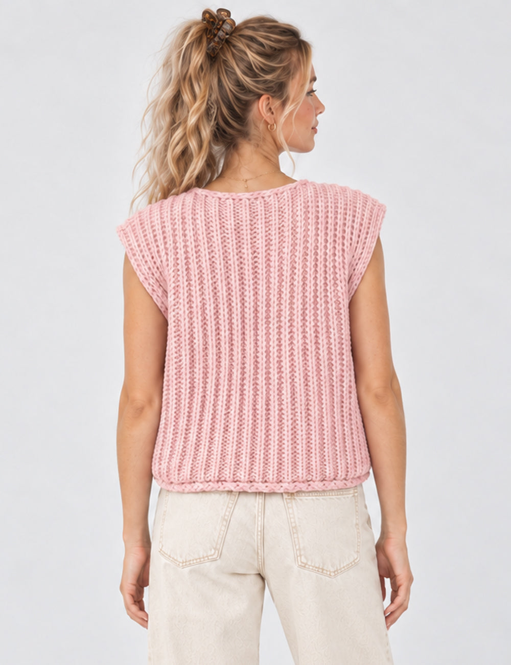 Ladies Chunky Open Knit Sweater Vest