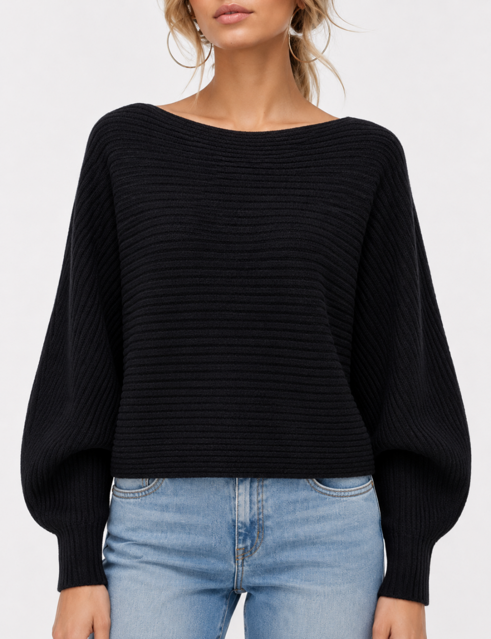 Ladies Solid Boat Neck Collar Sleeve Sweater