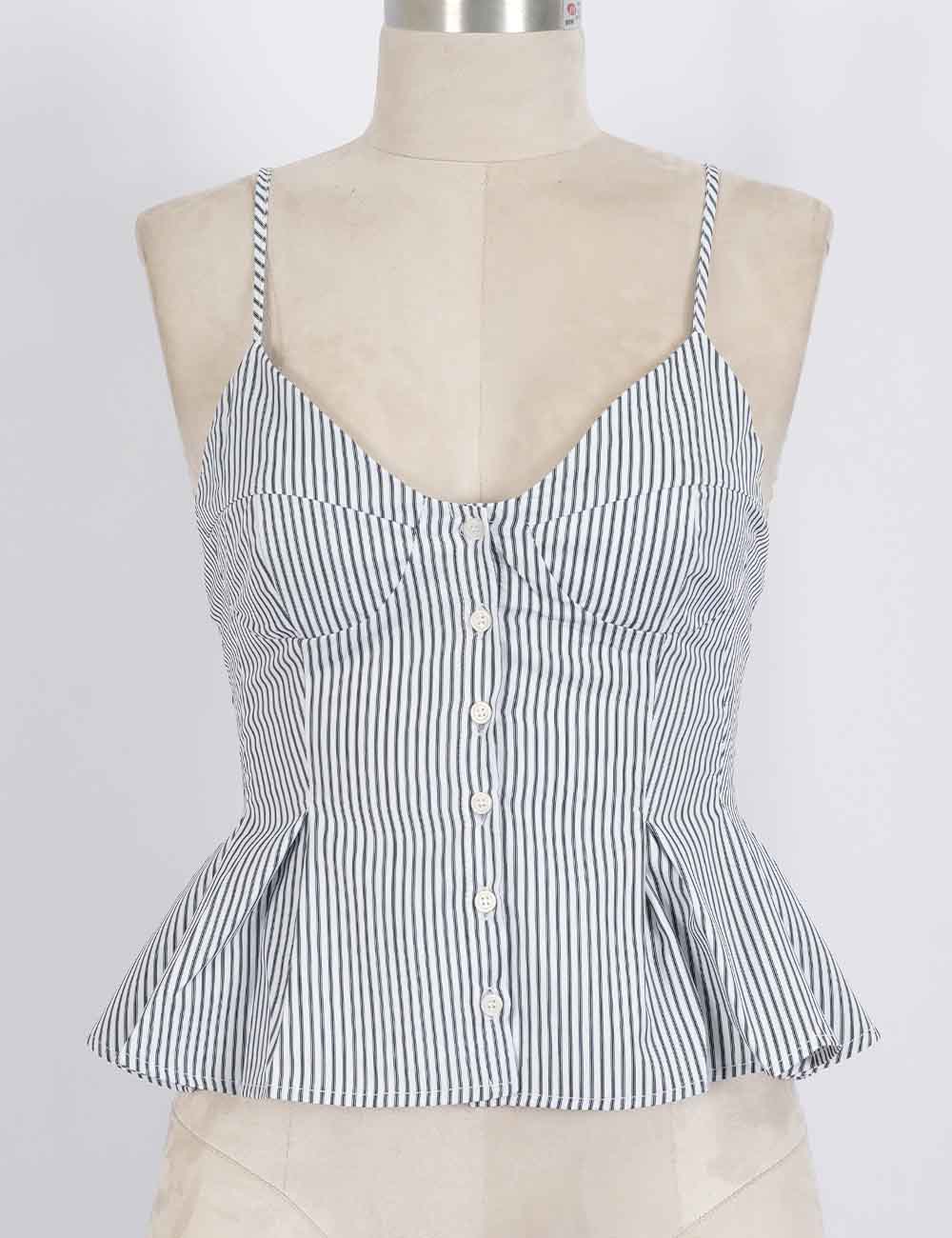 Ladies Chic Striped Spaghetti Strap Button Front Peplum Cami Top
