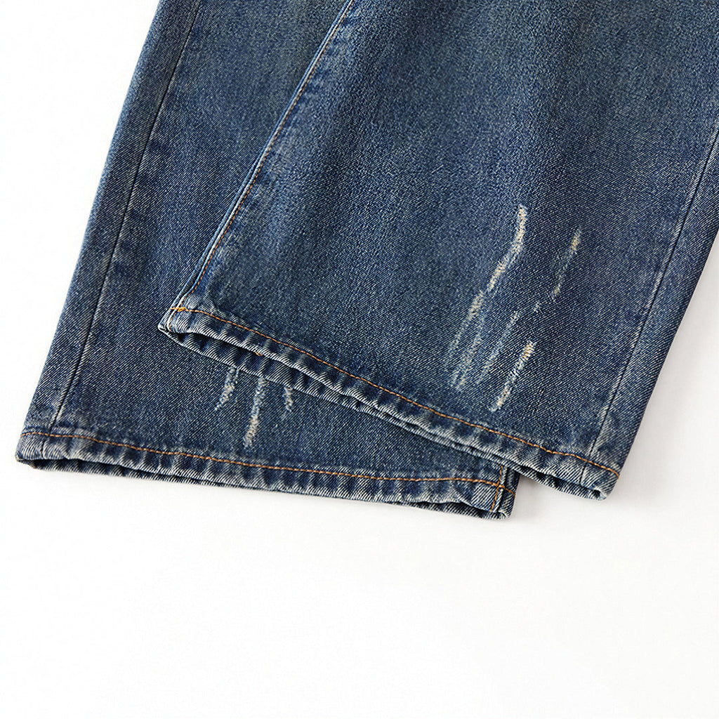 Men's Spring Ripped Plaid Patch Wide Leg Denim Jeans