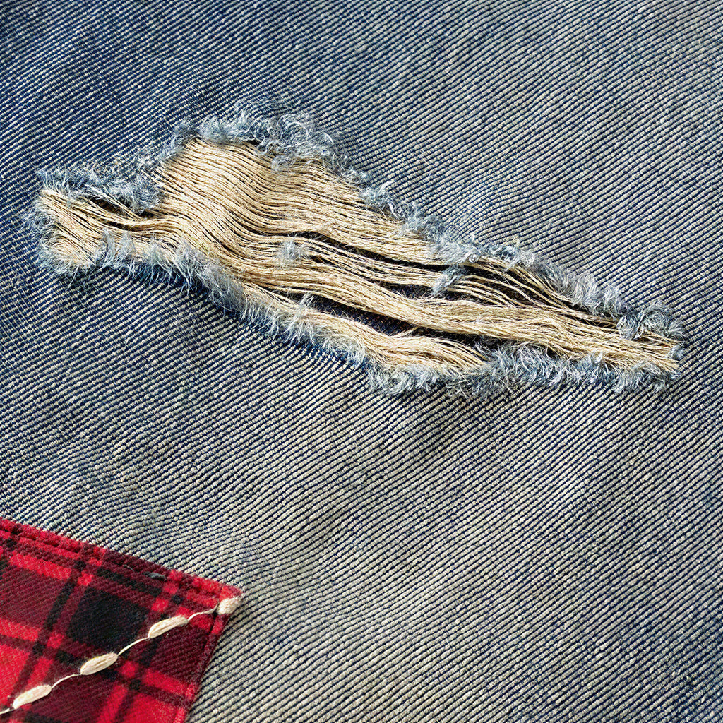 Men's Spring Ripped Plaid Patch Wide Leg Denim Jeans