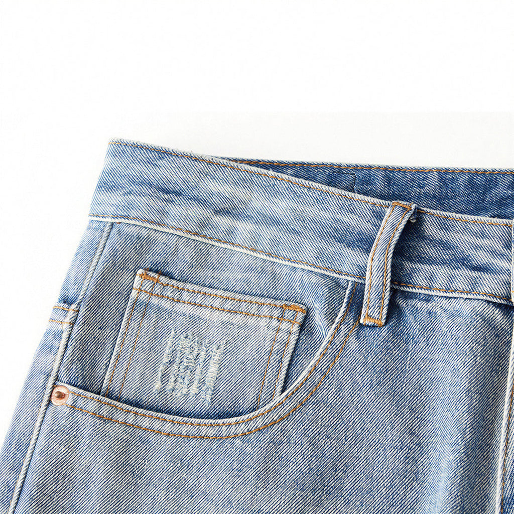Men's Spring Light Blue Ripped Lightning Patch Jeans