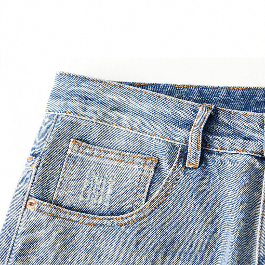Men's Spring Light Blue Ripped Lightning Patch Jeans