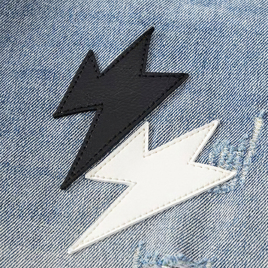 Men's Spring Light Blue Ripped Lightning Patch Jeans