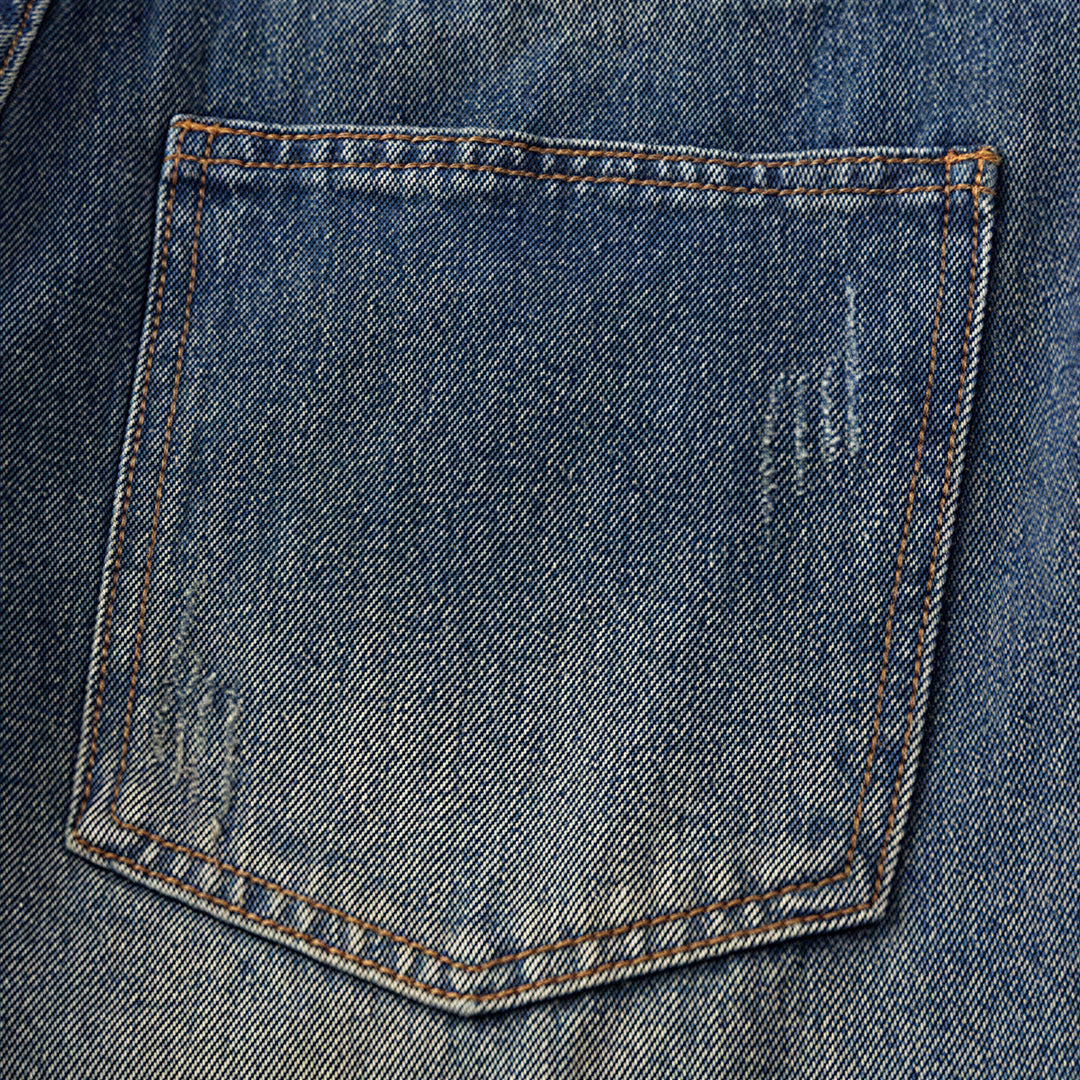 Men's Spring Ripped Plaid Patch Wide Leg Denim Jeans