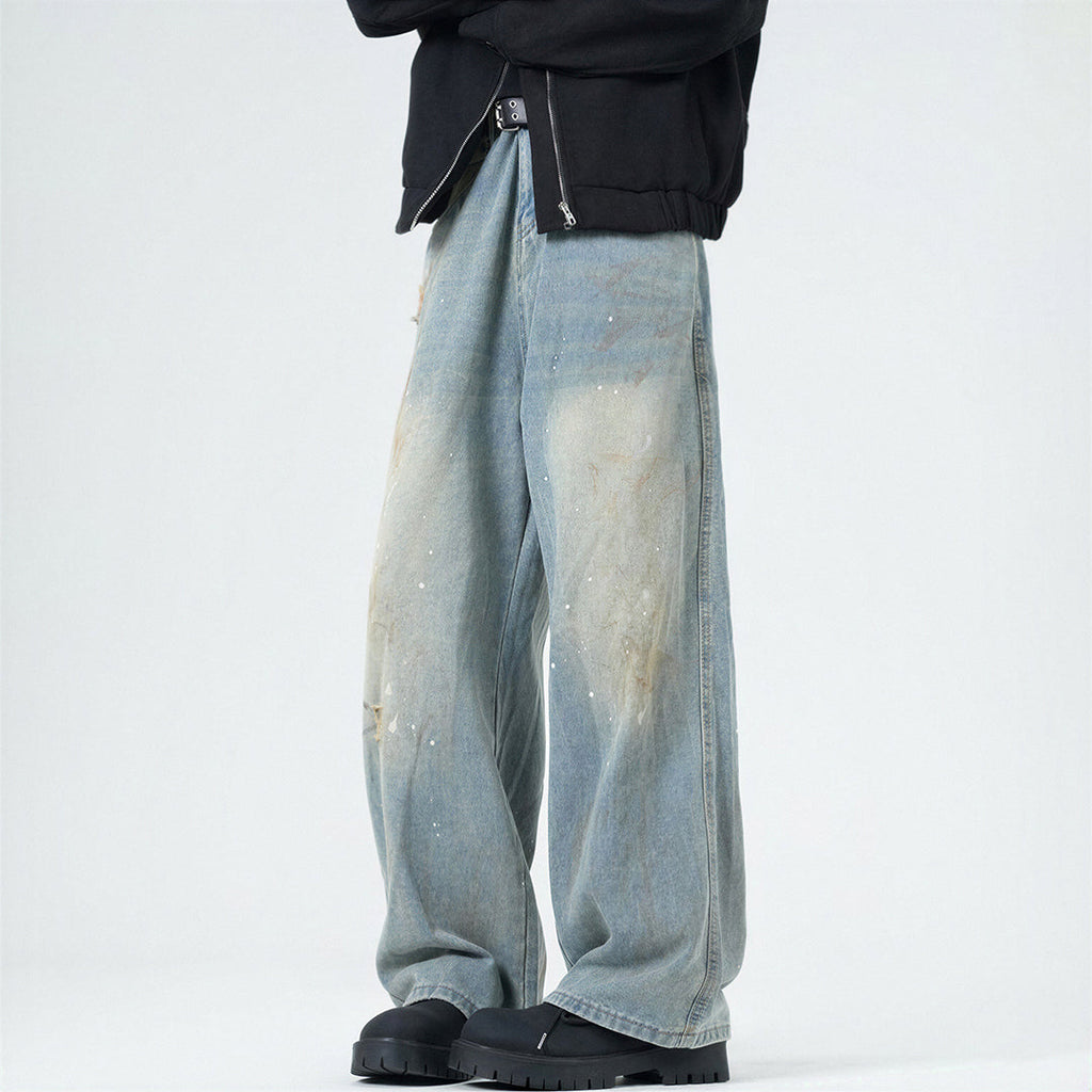 Men's Spring Washed Splatter Paint Straight Leg Jeans