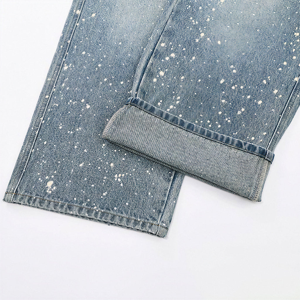 Men's Light Blue Splatter Dot Wide Leg Denim Jeans